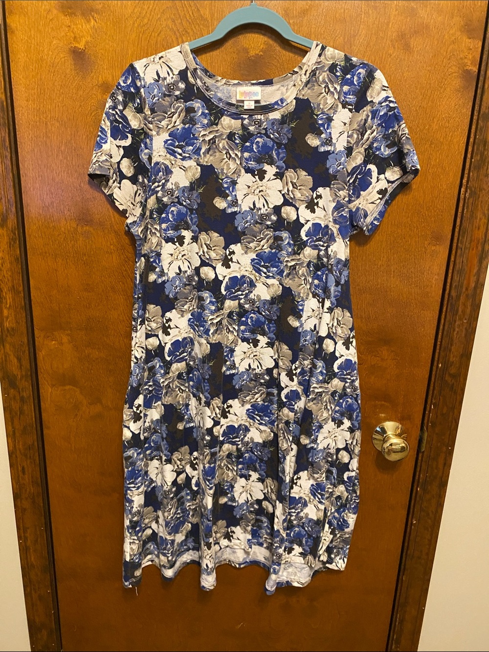 LuLaRoe Blue, White and Gray Floral Midi Dress